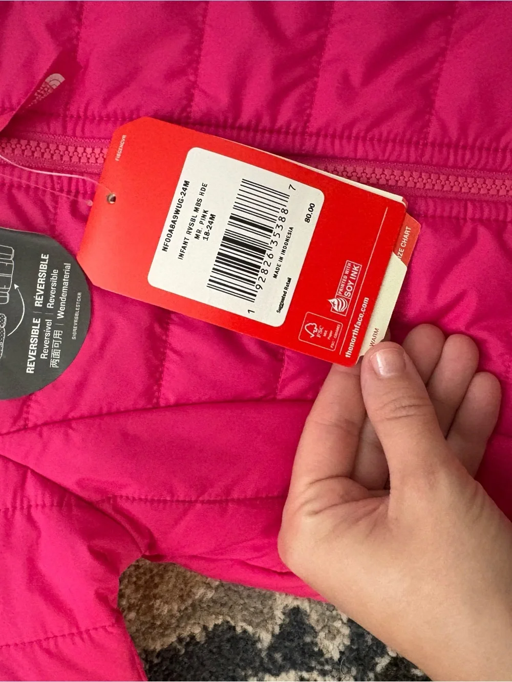 NWT North Face Kids Pink Reversible Jacket